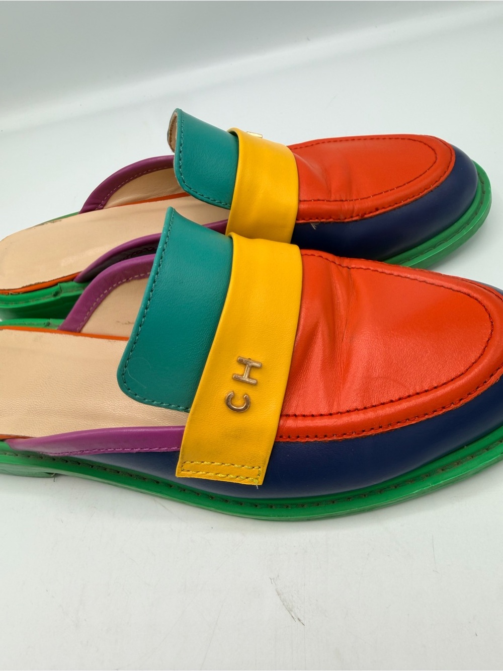Sansa Costa Colorblock Leather Slip-On Mules in Red, Purple & Green - Picture 4 of 7